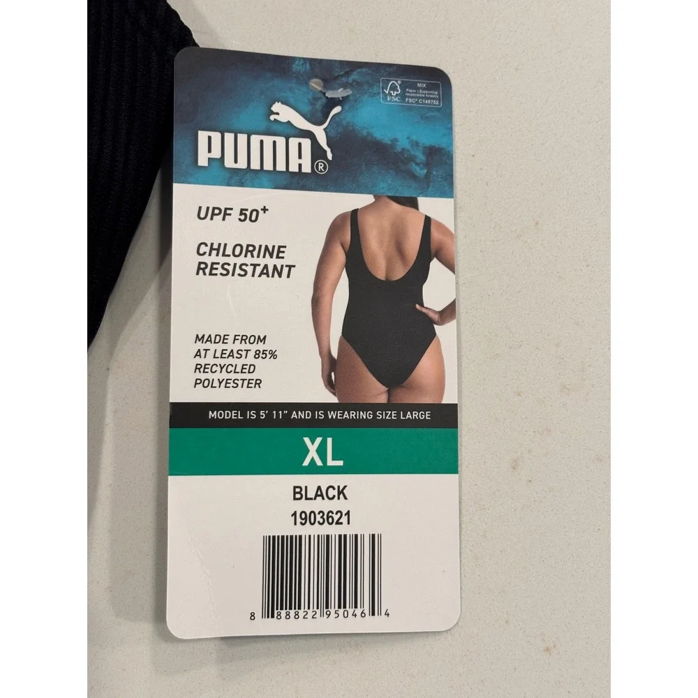 Puma XL One Piece Swimsuit Womens Black Ribbed UPF 50+ Chlorine Resistant